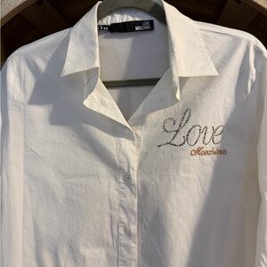 Love Moschino White Collared Button-Front Shirt